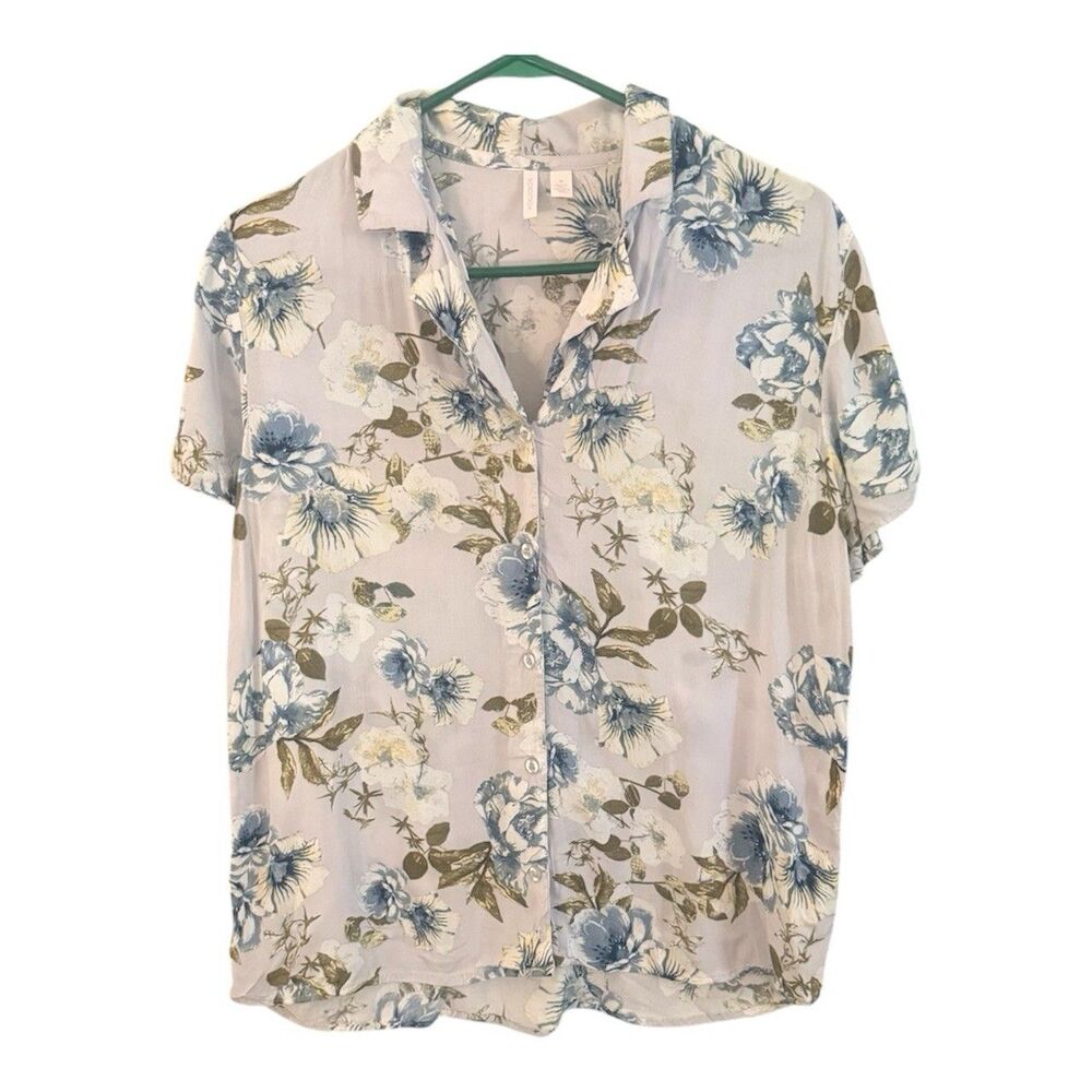 Nordstrom Casual Floral Short Sleeve Button Down Medium Purple